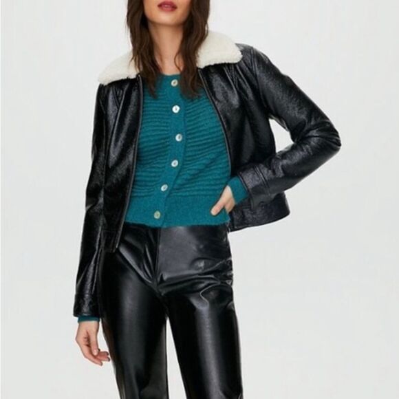 Aritzia Wilfred Tempest Jacket Sherpa Collar Black- Size Medium - Picture 3 of 13